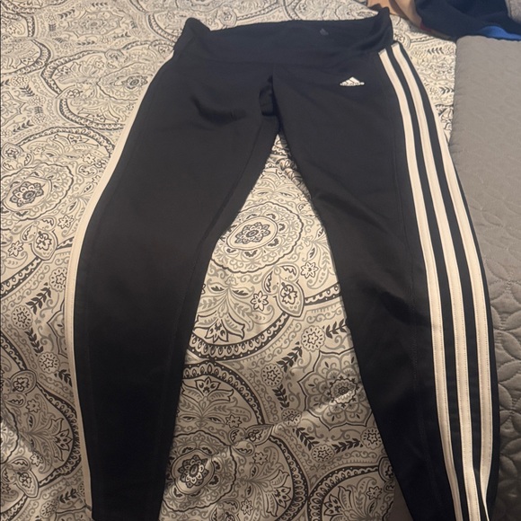 Adidas Kids Black Leggings with Triple White Stripes - Picture 1 of 2